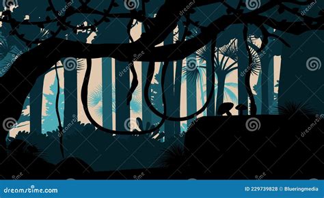 Silhouette Jungle Landscape Background Vector Illustration