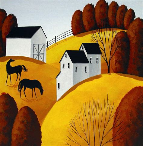 I Heard Something Horse Folk Art Country Landscape Painting By Debbie