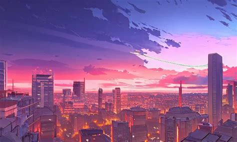 Overlooking A Modern City Sunset By Makoto Shinkai Stable Diffusion