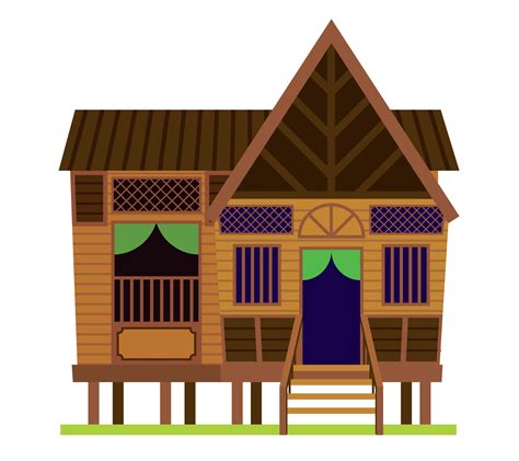 Traditional Vintage Village Malay House Or Rumah Kampung Melayu In Malaysia Vector Art