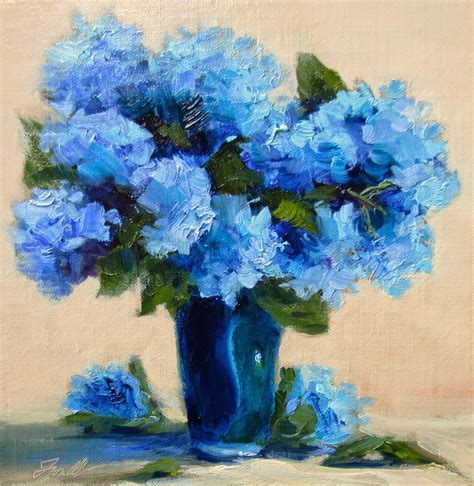 Hydrangea Blues Flower Art Acrylic Painting Flowers Floral Art