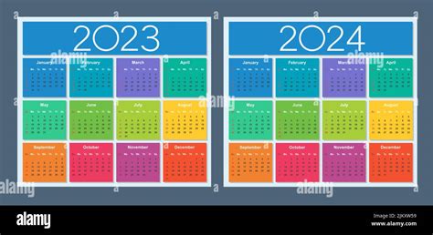 Calendario Colorido Para 2023 Y 2024 Años La Semana Comienza El