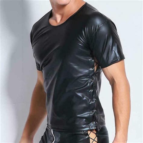 Sexy Gay Lace Up Patent Leather Mens T Shirt Club Wear Etsy