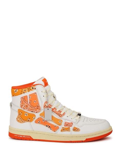 Amiri Skel Bandana Print Leather High Top Sneakers In Orange For Men Lyst