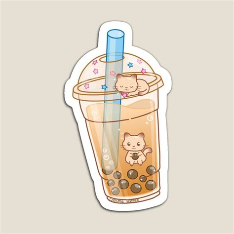 Bubble Tea Cat Magnet By Science Nerd In 2021 Kawaii Stickers Cute