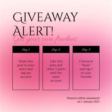 Pink Giveaway Alert Steps Instagram Post Template And Ideas For Design