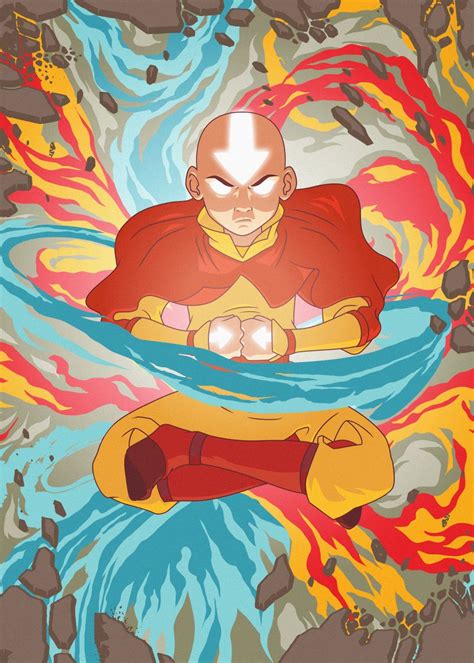 Aang All Four Elements Poster Picture Metal Print Paint By Avatar