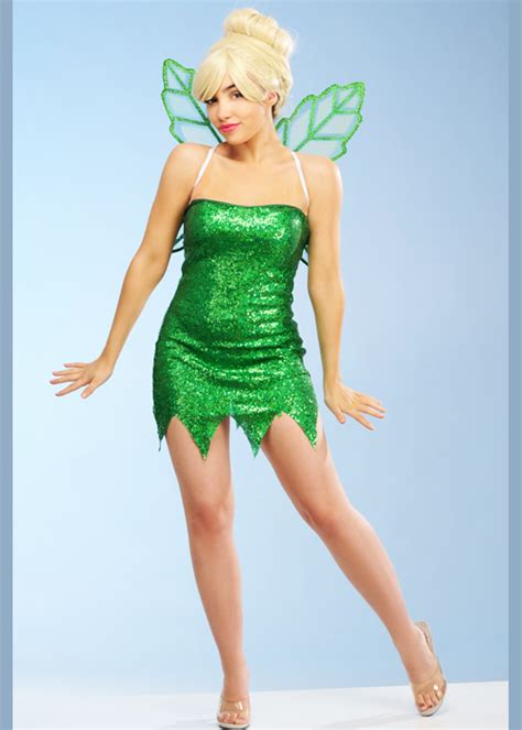 Womens Tinkerbell Style Green Sequin Fairy Costume