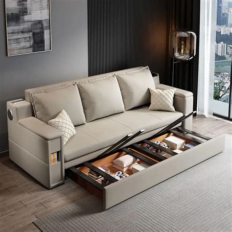 2100mm Convertible Bed Full Sleeper Sofa Leath Aire Upholstered Storage