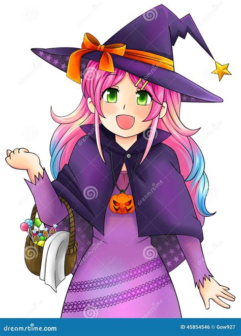 La Bruja Bonita De Halloween En Estilo Japonés Del Manga Crea Por El