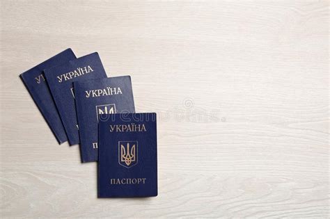 Ukrainian Internal Passports On Wooden Background Top View Stock