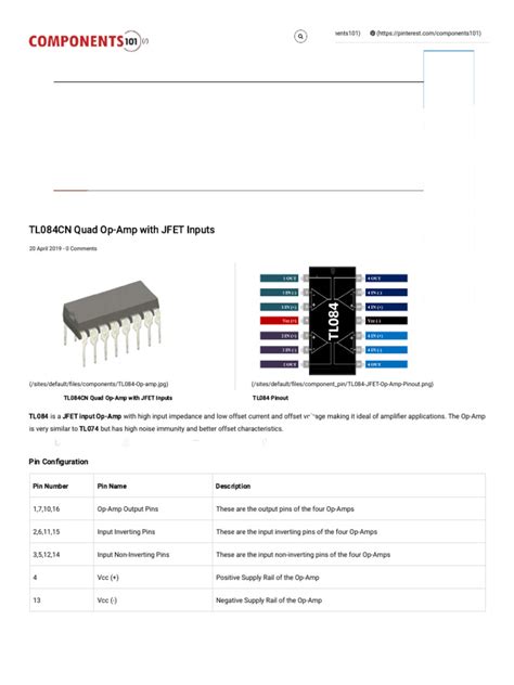 Tl084 Op Amp Pinout Datasheet Features And Equivalents Pdf