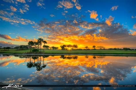Florida Golf Course Sunset Along Lake Royal Stock Photo