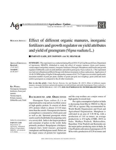 Pdf Effect Of Different Organic Manures Inorganic Fertilizers And