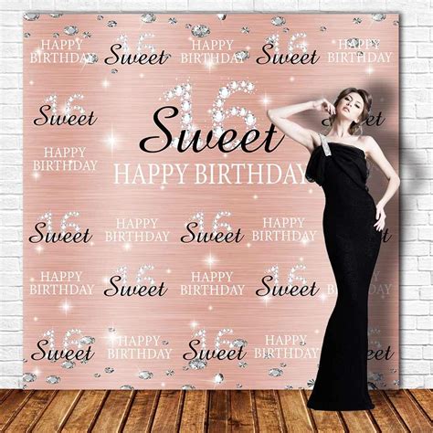 Funnytree 6x6ft Rose Gold Pink Sweet 16th Birthday Party Backdrop