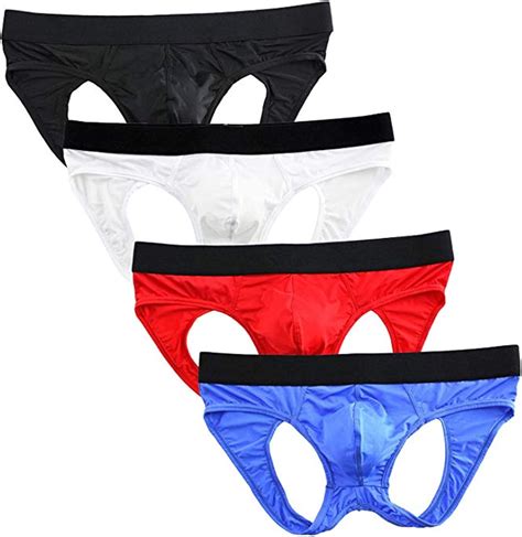 Forny Mens Sexy Underwear Bulge Pouch Open Back Comfy Soft Jockstrap Thongs 4 Pack Multicolored
