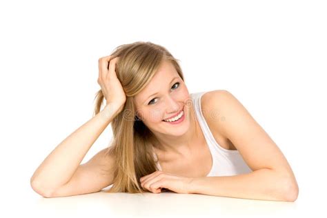 Girl Leaning On Table Stock Image Image Of Adult Happy