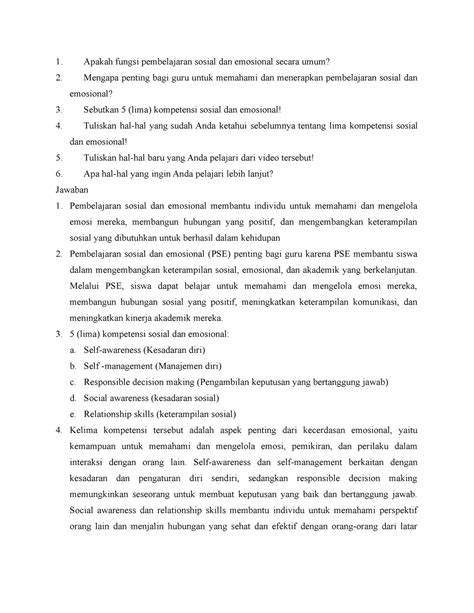 Eksplorasi Konsep Topik PSE Apakah Fungsi Pembelajaran Sosial Dan Emosional Secara Umum