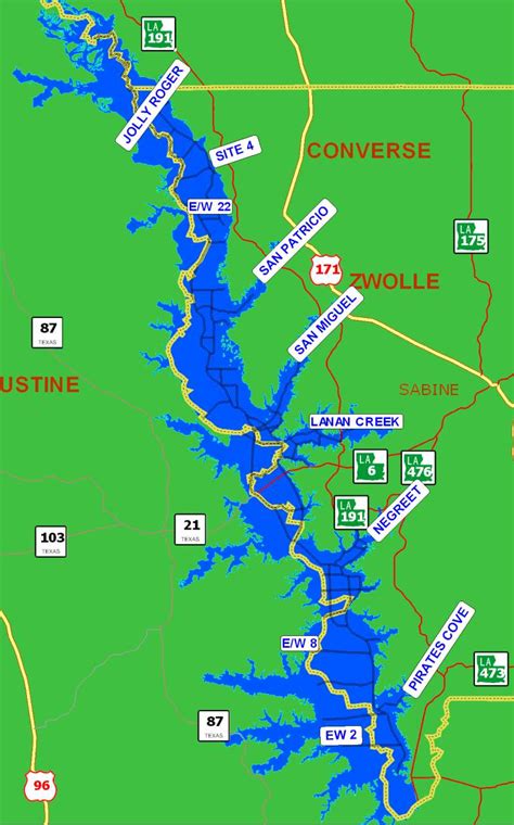 Map Of Toledo Bend Boat Lanes Toledo Bend Lake