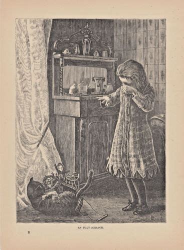Naughty Pussy Cat Tearing Up Victorian Girls Toys Antique Print 1886
