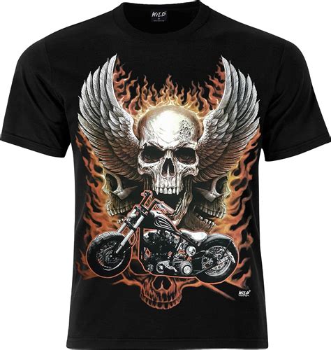Biker Fire Skull Motorbike Wild T Shirt Uk Clothing