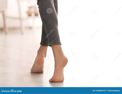 Young Woman Walking Barefoot At Home Closeup Stock Image Image Of