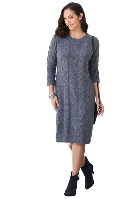 Jessica London Women S Plus Size Cable Sweater Dress Dress Walmart Com