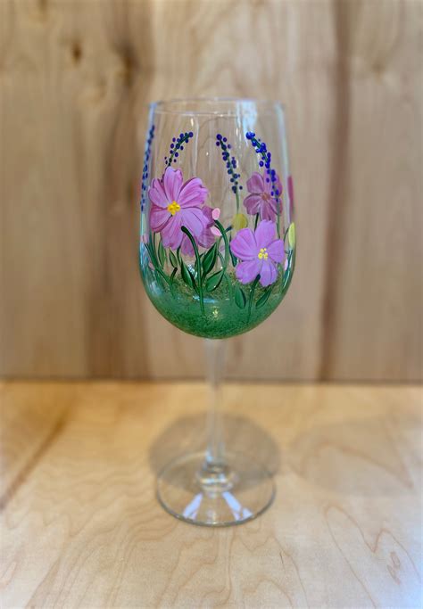 Hand Painted Wine Glasses Spring Flowers Pretty Floral Wine Etsy