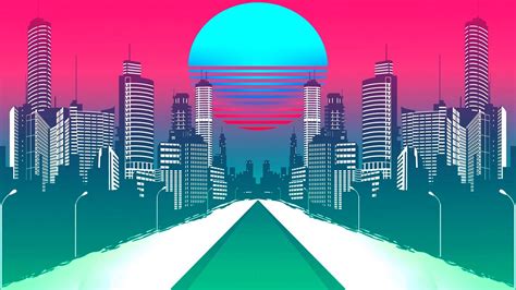 Download Wallpaper 1366x768 City Art Retrowave Synthwave Retro