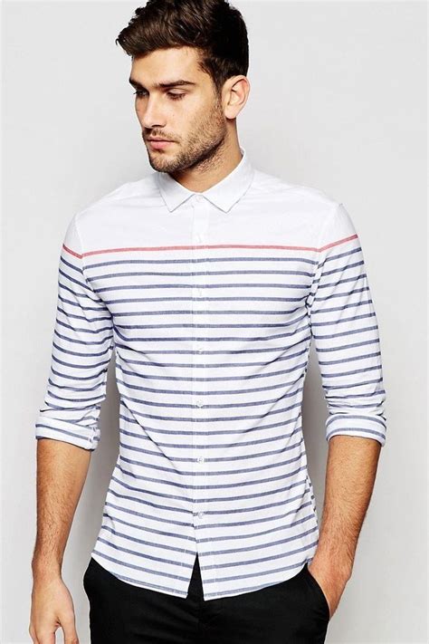Horizontal Stripe Shirts 60 41 Business Casual Shirts Men Shirt
