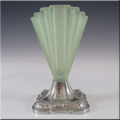 Bagley 334 Art Deco 45 Green Glass And Chrome Grantham Vase Art