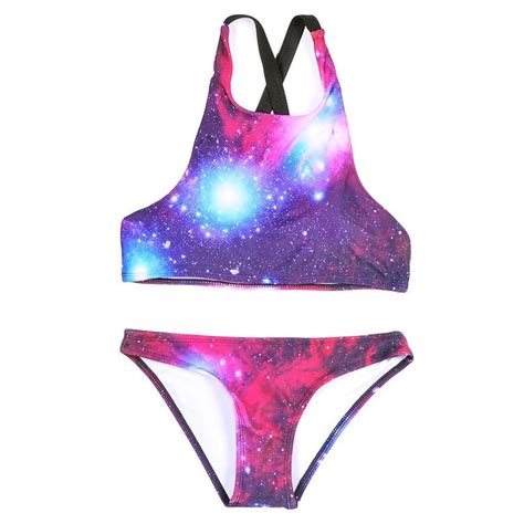 Galaxy High Neck Two Piece Swimsuit Girls Rave Outfits Nulights Swimsuits Galaxy Outfit