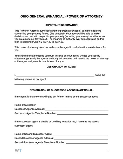 Free Ohio General Financial Power Of Attorney Form Pdf Word