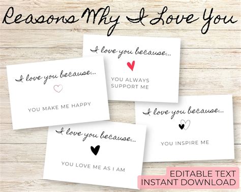 Reasons Why I Love You Cards Printable Love Notes Etsy