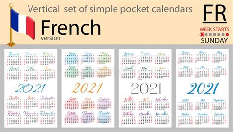 French Vertical Pocket Calendar For 2021 Stock Vector Illustration Of