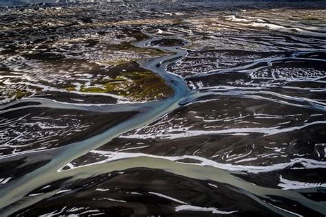 Aerial View In The Fall Thjorsa River Iceland Photographic Print