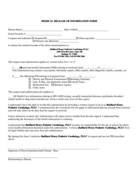 Medical Release Of Information Form Printable Pdf Download