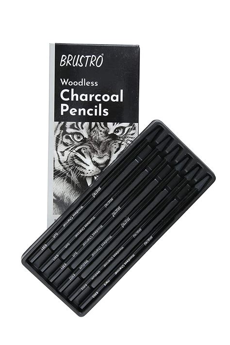 Brustro Woodless Charcoal Pencil Set Of 6 3 Soft 2 Medium 1 Hard