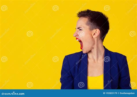 Woman In Rage In Side Profile View Screaming Stock Image Image Of