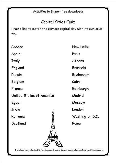 States And Capitals Matching Worksheet Picture Of Dl34 Capital Cities