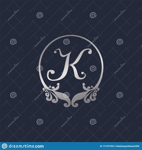 Letter K Decorative Crown Ring Alphabet Logo Isolated On Navy Blue