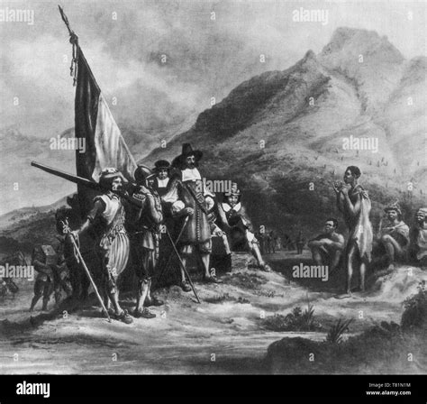 Jan Van Riebeeck Kommt In Der Table Bay 1652 Stockfotografie Alamy