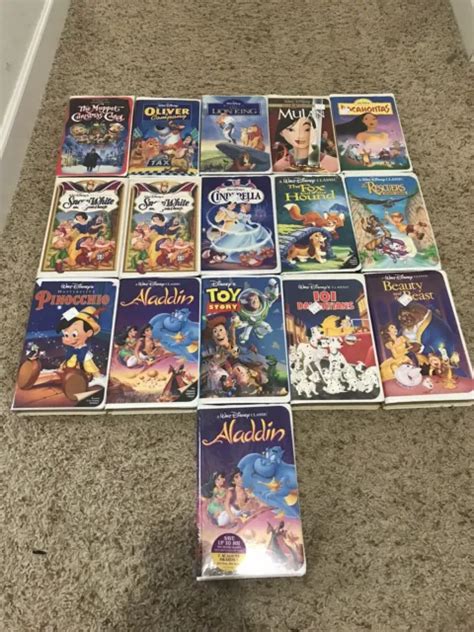 DISNEY VHS LOT Aladdin Snow White Cinderella Lion King Mulan More Black
