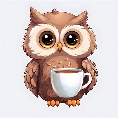 Premium Ai Image Owl Drinking Coffee Illustration