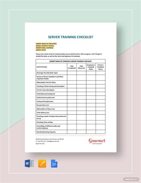 Server Training Checklist Template In Pages Ms Word Gdocslink