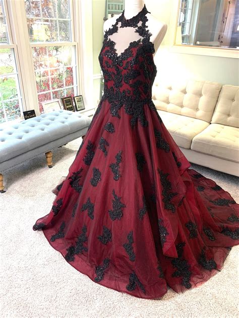 Burgundy And Black Wedding Dress Wine Red Wedding Etsy
