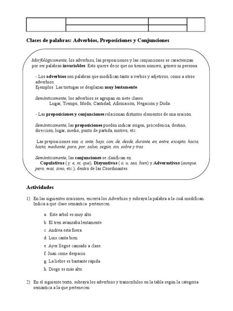 Clases De Palabras 2 Adverbios Preposiciones Y Conjunciones Pdf