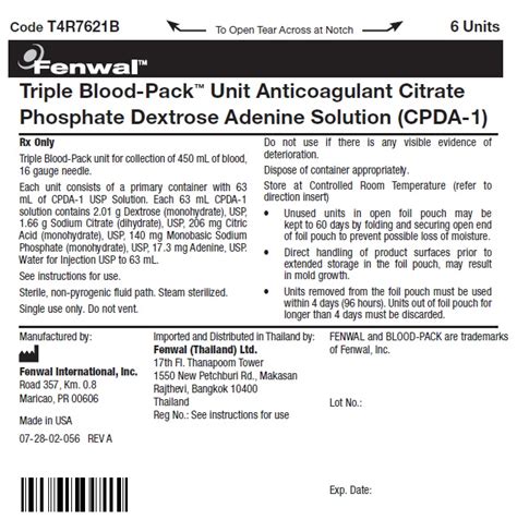 Triple Blood Pack™ Unit Anticoagulant Citrate Phosphate Dextrose
