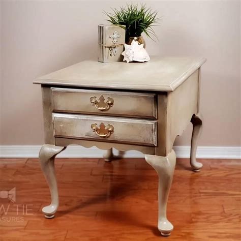 Chalk Painted End Table With Dark Brown Shading And Layers Of Cream