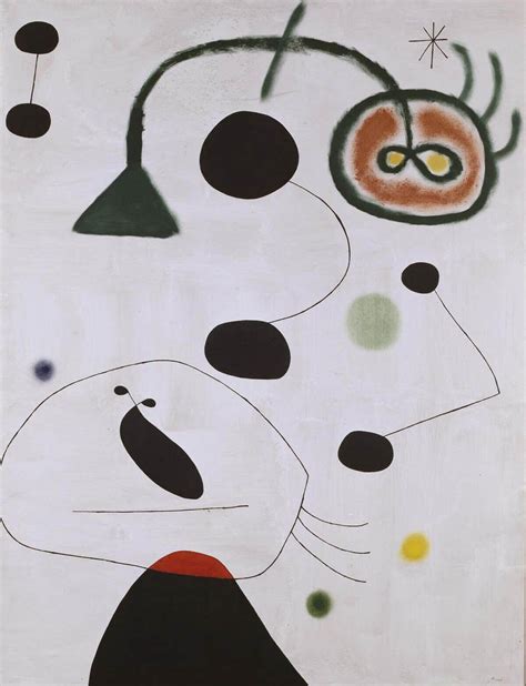 Juan Mirò Figura E Uccello Nella Notte 1945 Olio Su Tela Cm 147 X